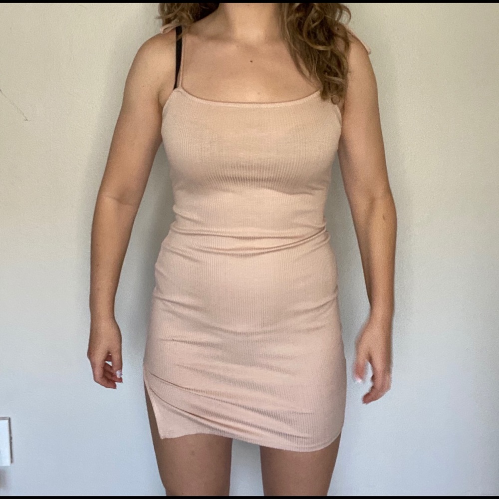 Urban Outfitters tan bodycon dress with thigh slit